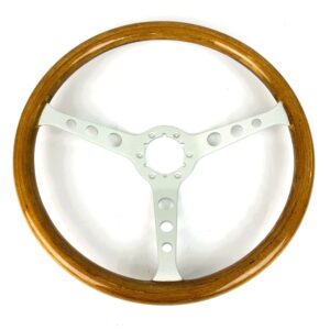 1967 – 1989 Camaro Custom Genuine Wood Steering Wheel, Brushed Spokes with Circle Cut-out Holes, 14-3/4 Inch