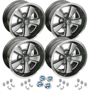 1970 – 1981 Camaro Custom Z28 5 Spoke 17 X 9 Cast Aluminum Wheels with 5″ Backspacing, Kit with Lug Nuts and Center Caps
