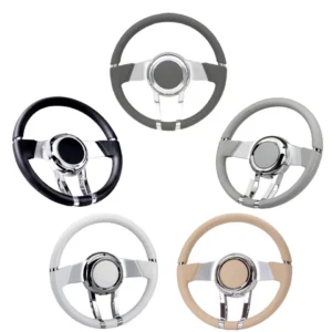 Chevy WaterFall Steering Wheel, Italian Leather & Billet Aluminum, Flaming River, 1958-1985