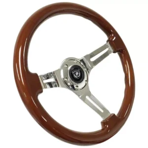 VSW S6 Sport Wood Series 14-Inch Steering Wheel Kit with Red Bowtie Emblem; Mahogany (69-89 Impala)